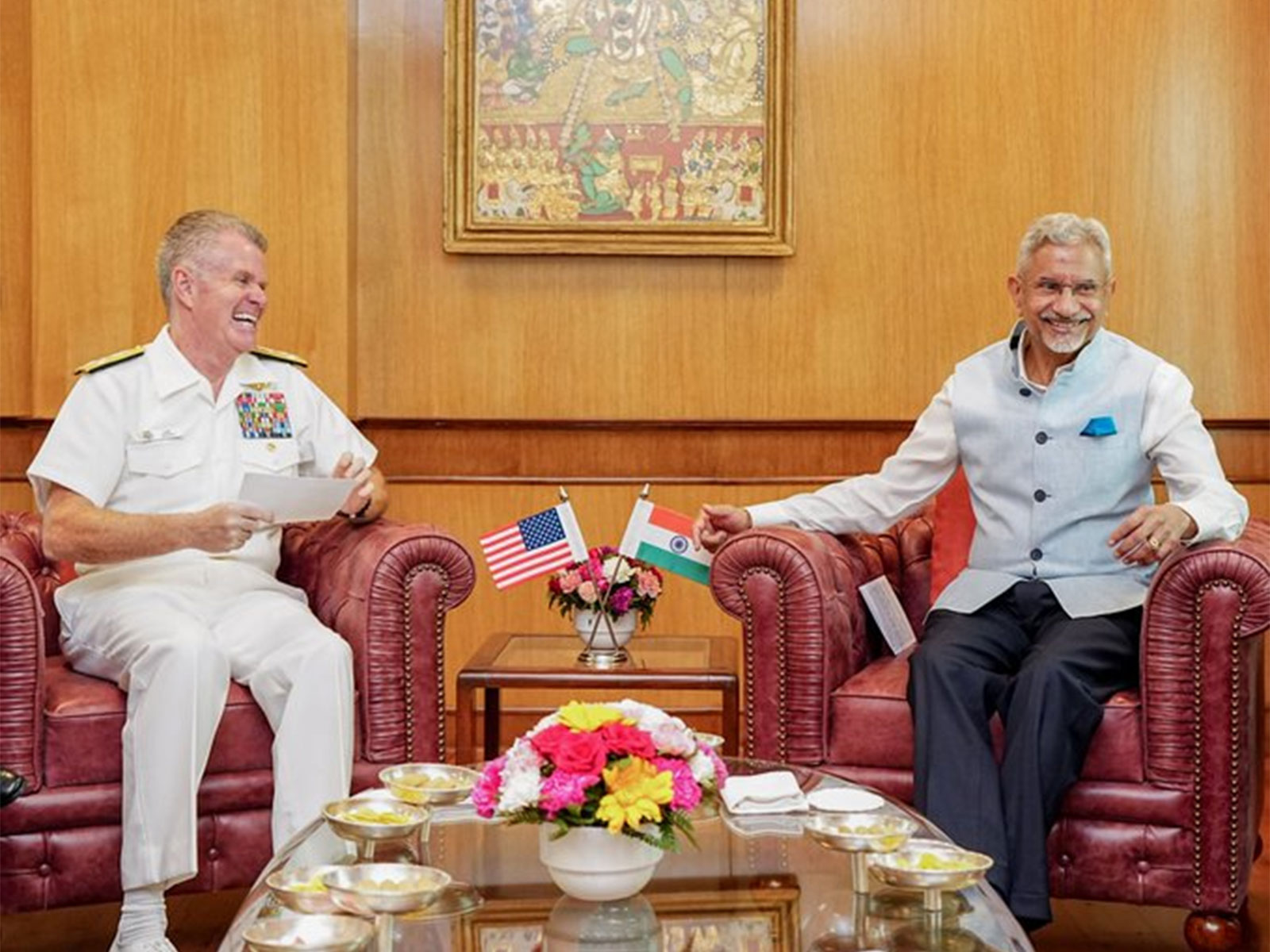 External Affairs Minister S Jaishankar meeting with the Commander of the United States Pacific Command, Admiral Samuel J. Paparo, in New Delhi. (Photo: X/@DrSJaishankar)