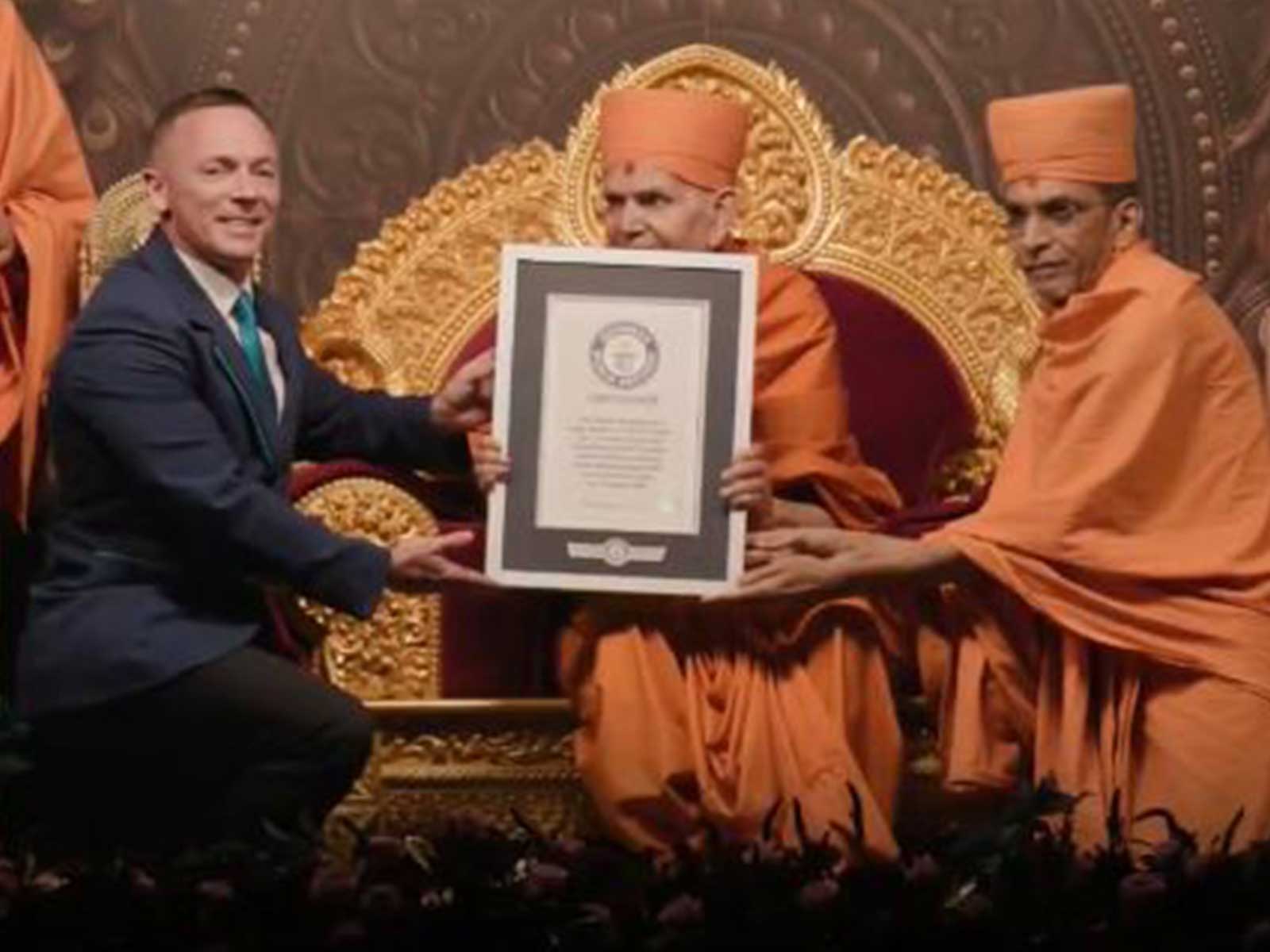 Mahant Swami Maharaj presented with certificate of Guinness World Records (Photo X/BAPS)