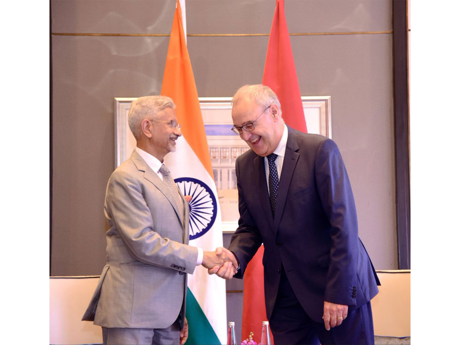 External Affairs Minister S Jaishankar calls on Swiss Confederation President Guy Parmelin during his State visit to India. (Photo: X/@DrSJaishankar)