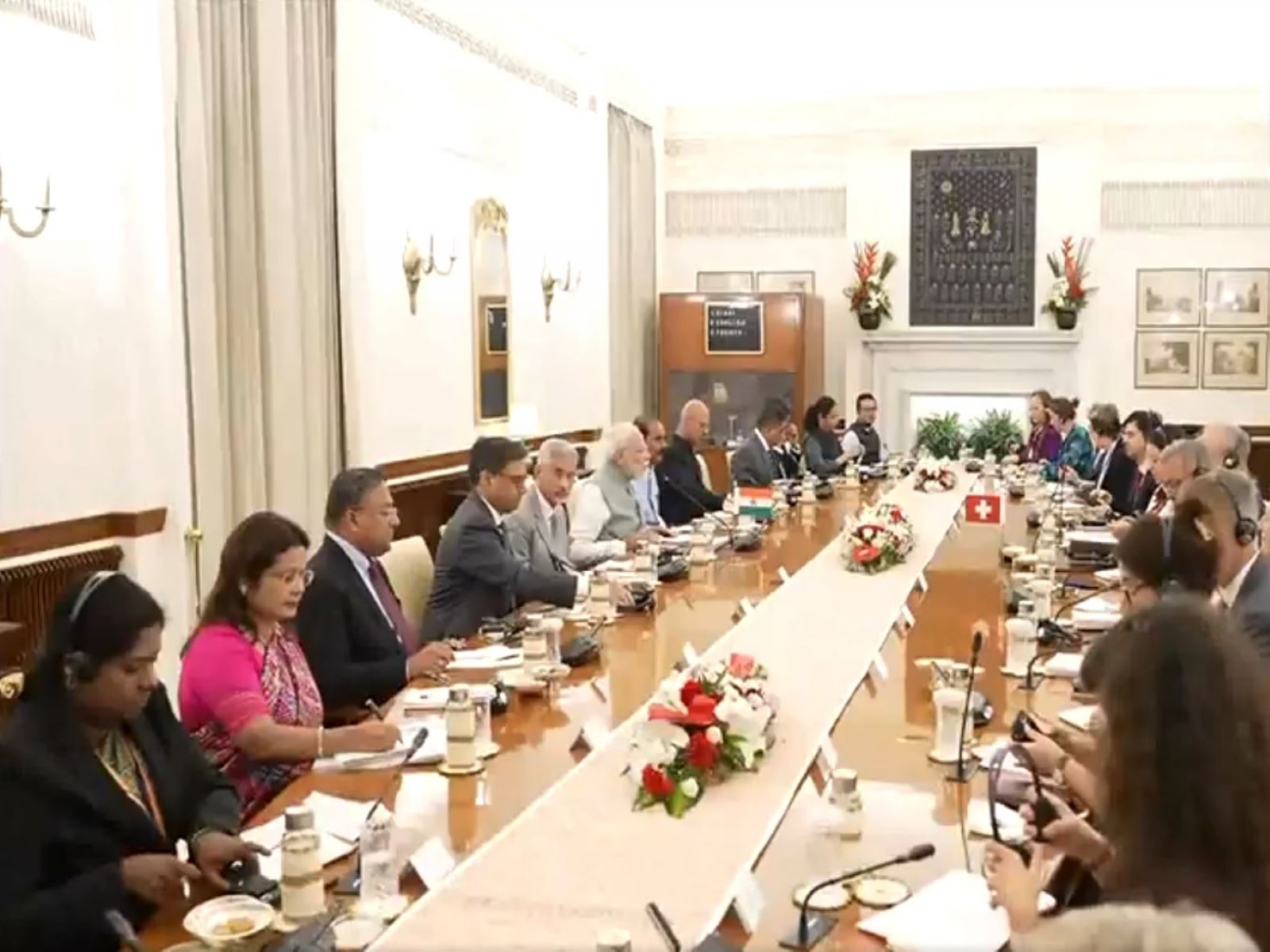 Prime Minister Narendra Modi and Swiss President Guy Parmelin during their delegation-level meeting at Hyderabad House in New Delhi. (Photo/ANI)
