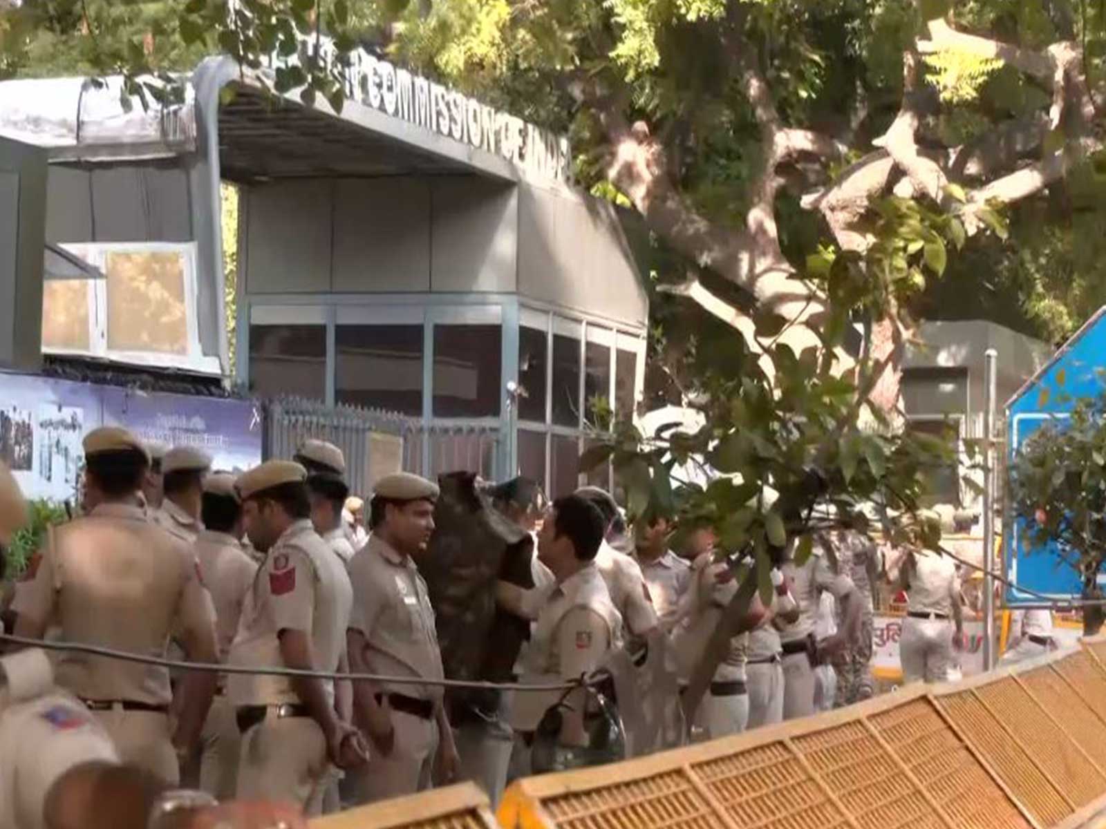 Police personnel deployed outside the Election Commission of India (Photo/ANI)
