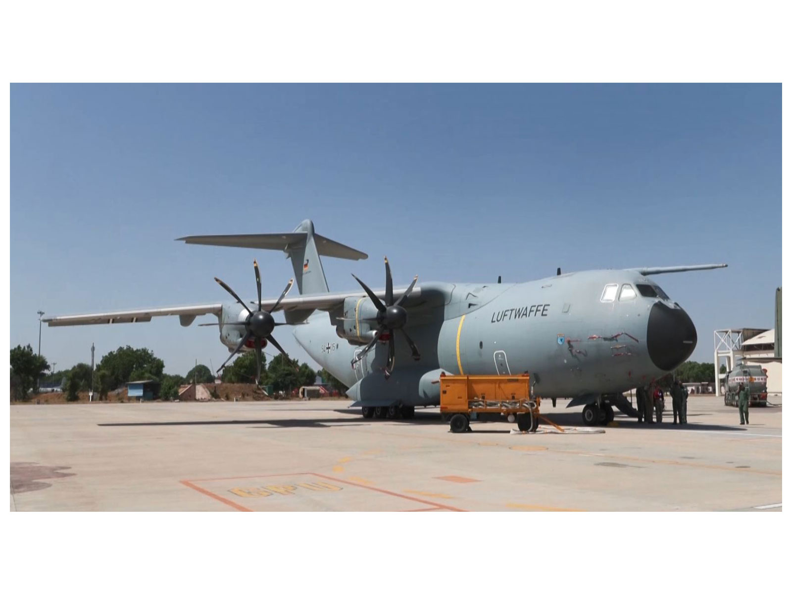 German Air Force A400M aircraft at Jodhpur Air Force Station during Exercise Tarang Shakti 2026. (Photo/ANI)