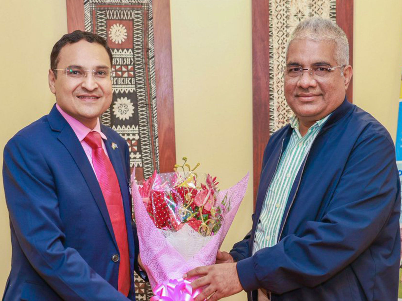 Union Minister for Environment Bhupender Yadav is being welcomed upon his arrival in Fiji. (Photo: X/@byadavbjp)