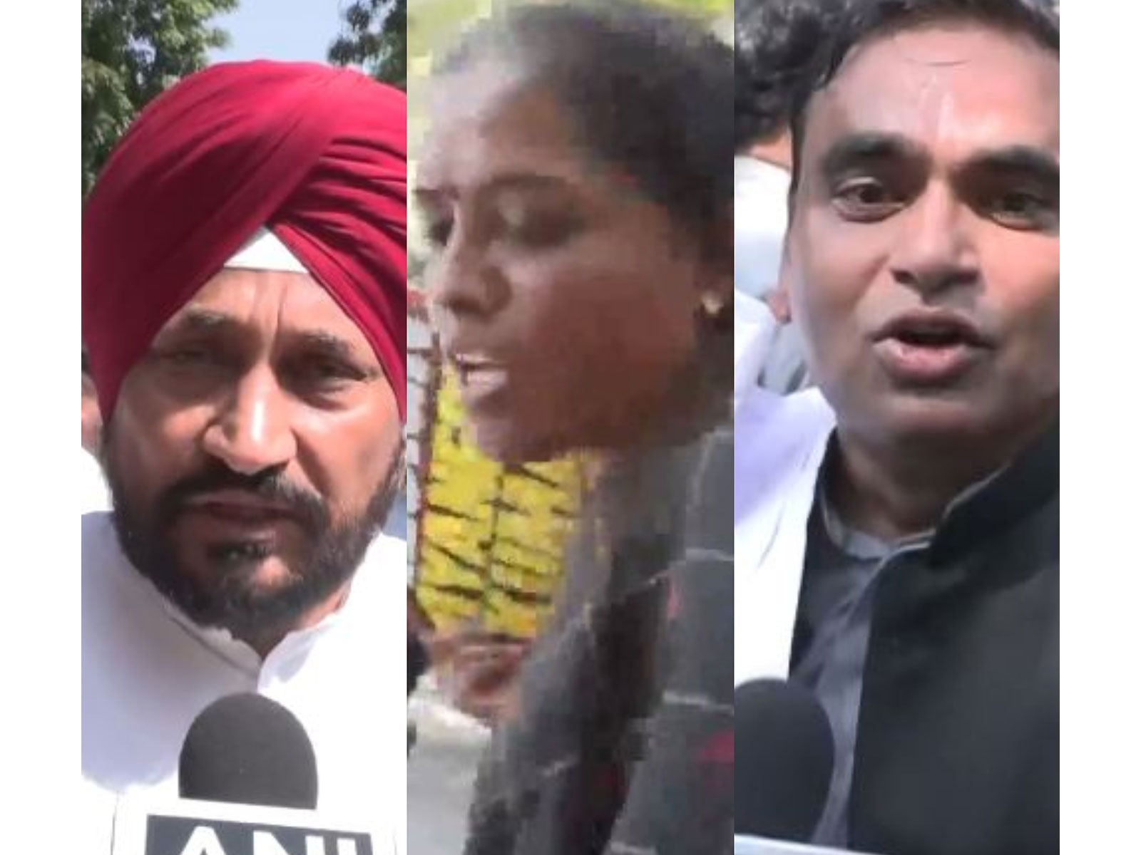 Former Punjab Chief Minister and senior Congress leader Charanjit Singh Channi,  Congress MP S. Jothimani and Congress MP Chamala Kiran Kumar Reddy (Photo/ANI)