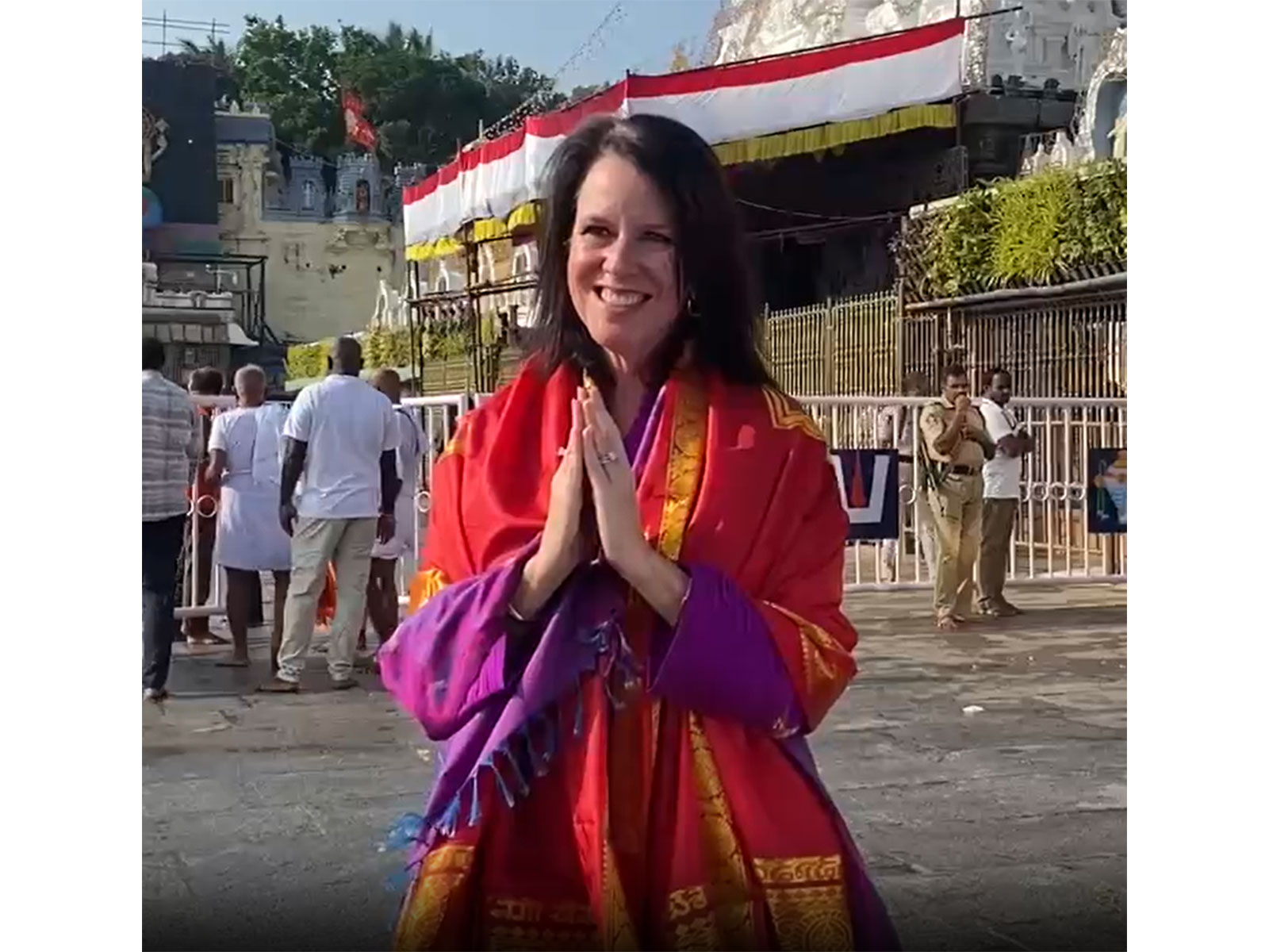 Laura Williams, the Consul General at the US Consulate General in Hyderabad at Tirumala Temple (Photo/ANI)
