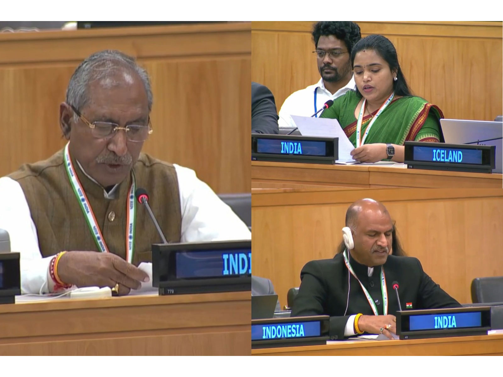 Indian parliamentary delegation members MPs Banshilal Gurjar, Gumma Thanuja Rani and CP Joshi (Photo/X/@IndiaUNNewYork)