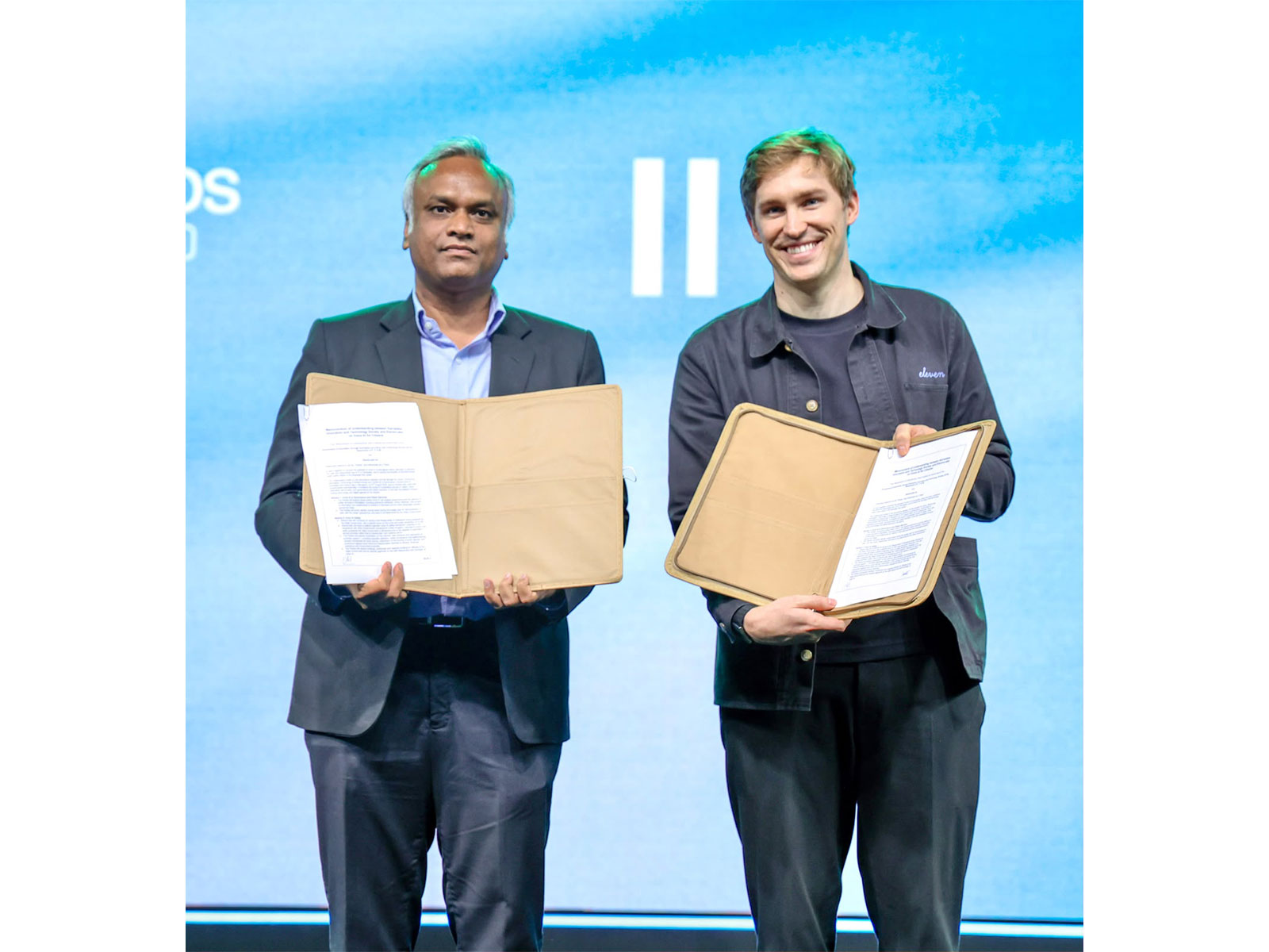 Karnataka Home Minister Priyank Kharge with atiusz "Mati" Staniszewski, CEO, ElevenLabs Inc (Photo: @PriyankKharge/X)