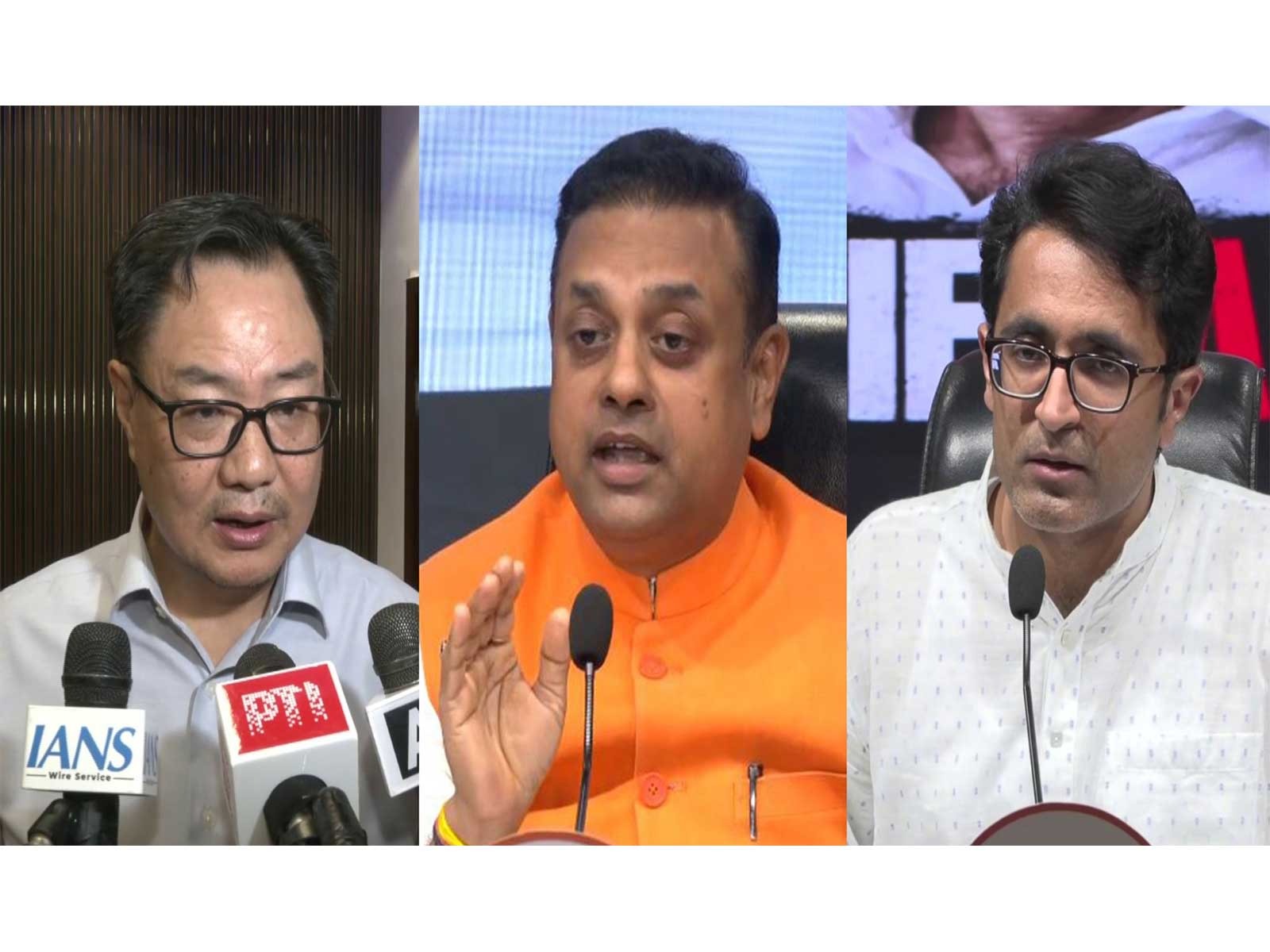 Union Minister Kiren Rijiju, BJP National Spokesperson Sambit Patra, Pradeep Bhandari (Photo/ANI)