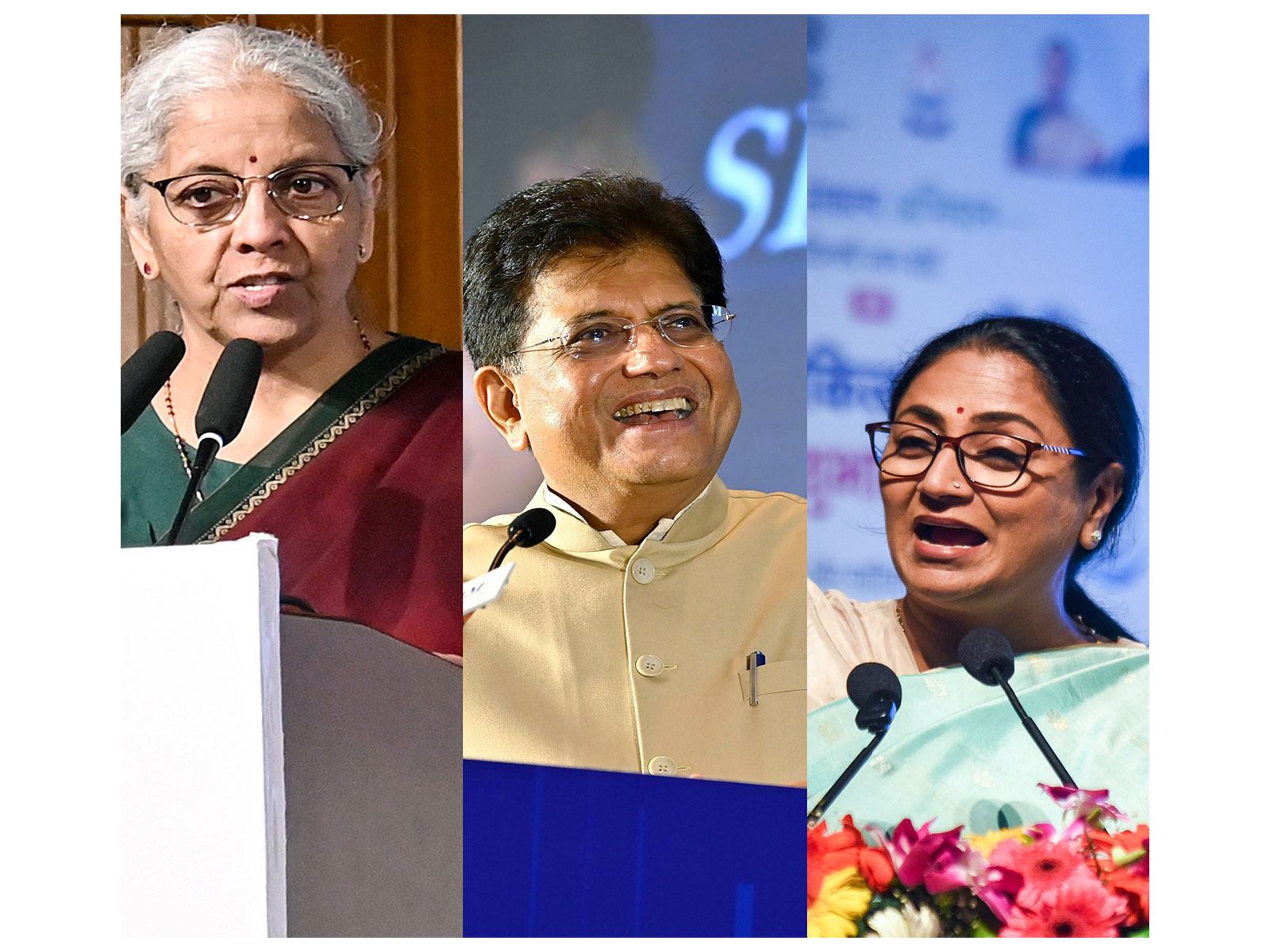 Union Finance Minister Nirmala Sitharaman, Union Minister Piyush Goyal and  Delhi CM Rekha Gupta  (Photo/ANI)