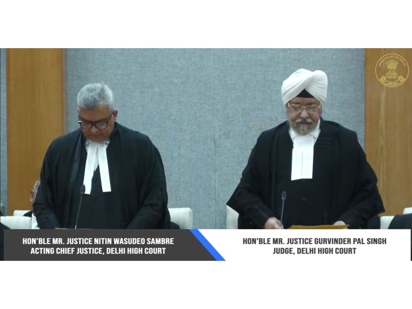 Acting Chief Justice of Delhi HC Nitin Wasudeo Sambre and newly appointed Additional Judge of HC Justice Gurvinder Pal Singh (Photo/Delhi High Court)