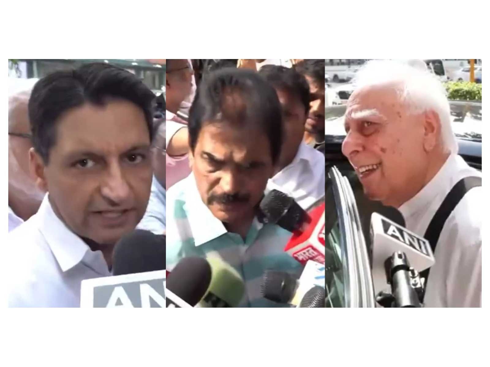 Congress MP Deepender Singh Hooda, Congress leader KC Venugopal and  Rajya Sabha MP Kapil Sibal (Photo/ANI)