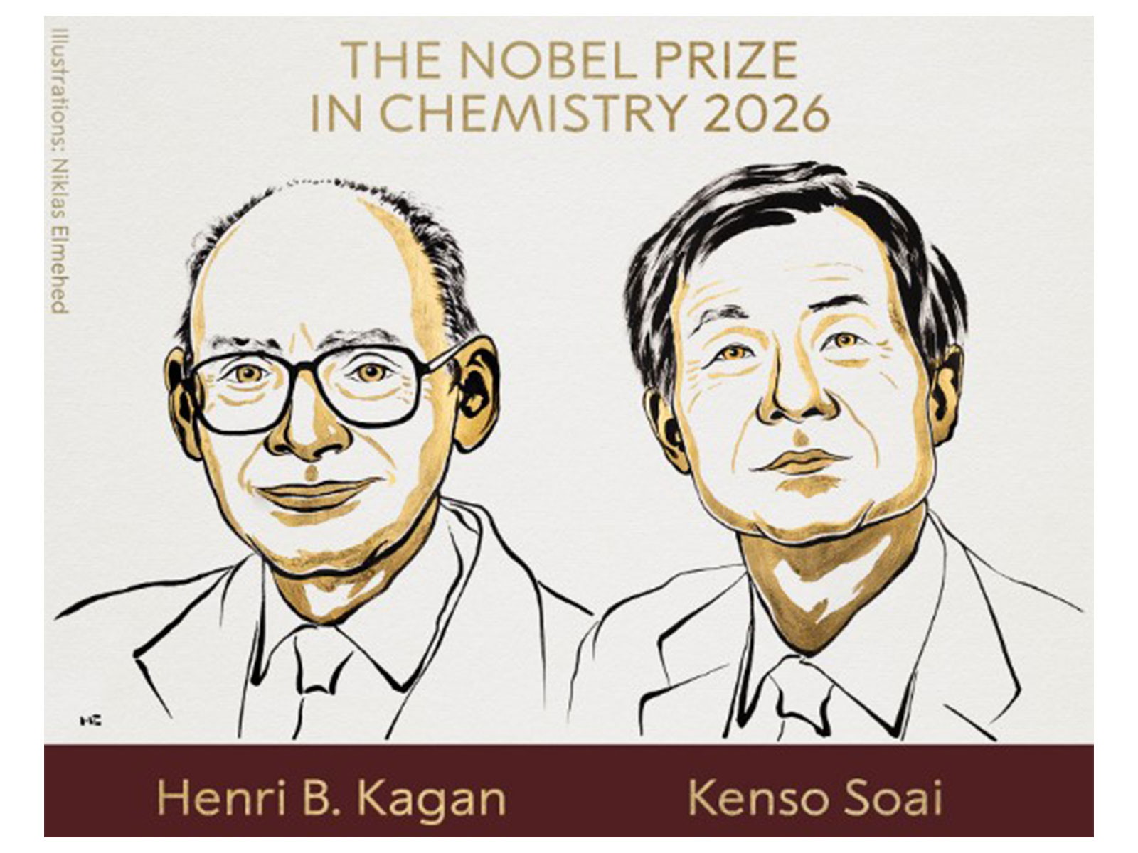 Laurets of Nobel Chemistry Prize 2026 Henri B. Kagan and Kenso Soai (Photo/X/@NobelPrize)