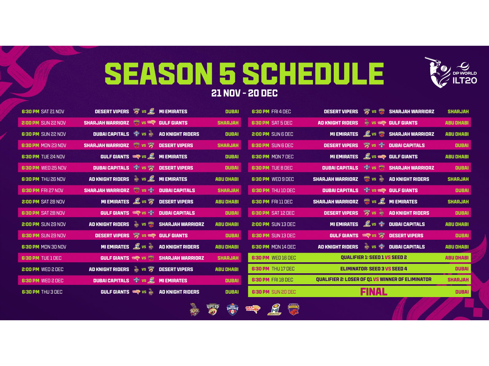 The ILT20 season 5 schedule. (Photo: ILT20)