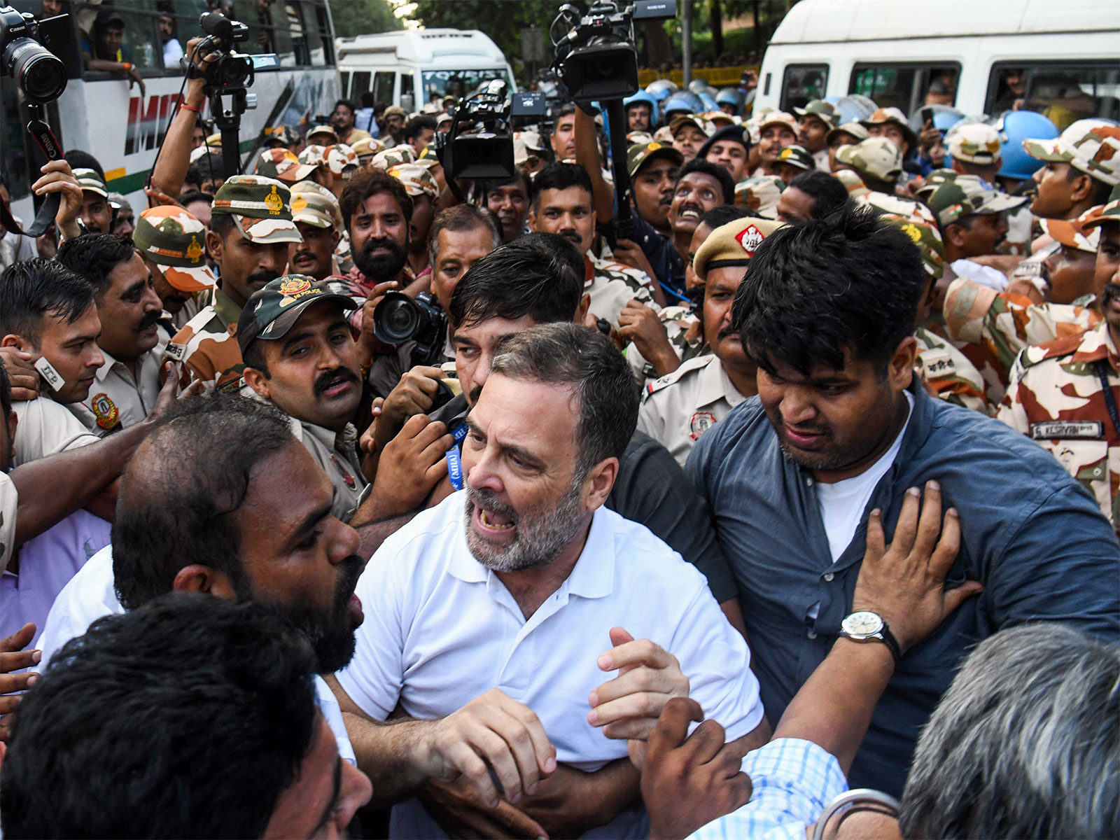 LoP in Lok Sabha Rahul Gandhi during INDIA bloc MPs' protest against CEC Gyanesh Kumar near Jantar Mantar (Photo/ANI)
