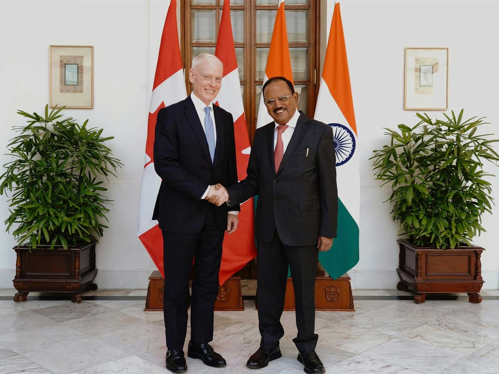 NSA Ajit Doval and Canada’s Senior Diplomatic and International Affairs Advisor David Morrison hold the NSA-level India-Canada Security Dialogue in New Delhi on October 6, 2026 (Photo: x/@MEAIndia)