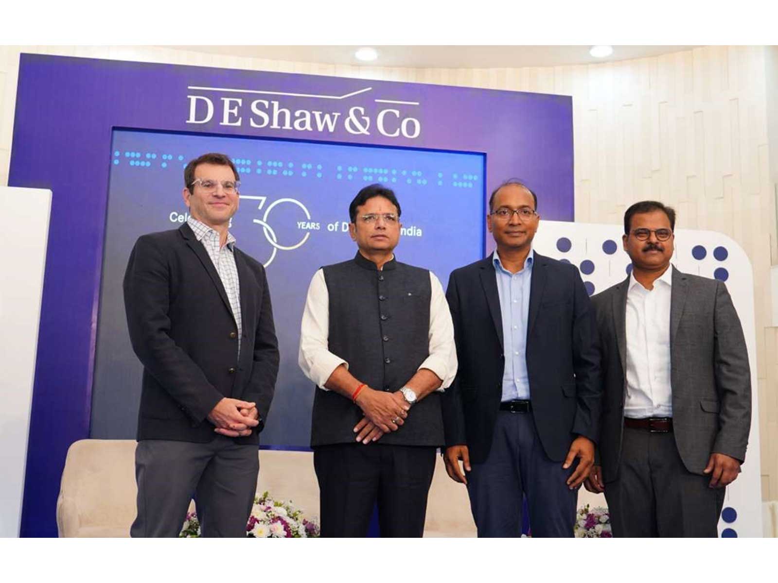L-R: Eddie Fishman, MD, The D. E. Shaw Group; D. Sridhar Babu, Telangana IT and Industries Minister; Lakshmi Prasad Koneti and Chaitanya Gorrepati, MDs, D. E. Shaw India