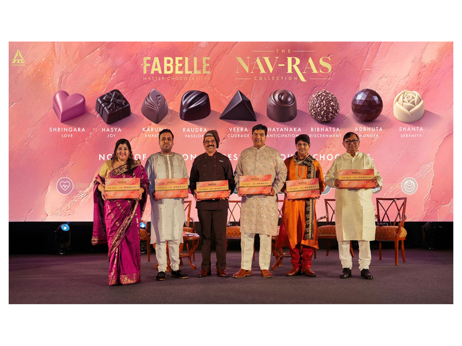 (L-R) Shatavisha Mukherjee, Kalyan Majumdar, Mahendra M Barve, Subash Balar, Guru Omkar Dadarkar and Saradindu Dutta at the launch of Fabelle Nav-Ras.