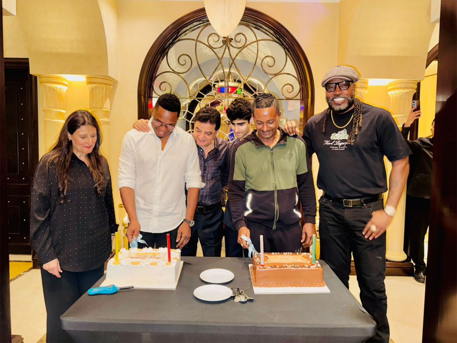 Ajay Sethi hosts Dwayne Bravo’s birthday celebration in Dubai. (Photo/ANI)