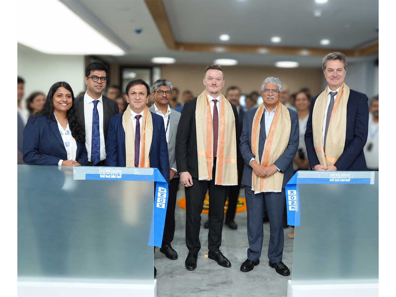Nandan Nilekani, Co-founder and Chairman of the Board, Infosys, Jussi Herlin, Executive Vice Chair, KONE Corporation, Philippe Delorme, President and CEO, KONE Corporation; and Amit Gossain, Managing Director, KONE India