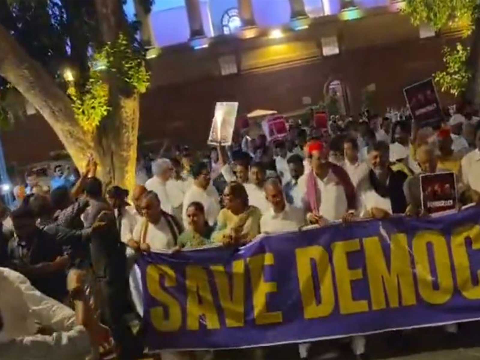 INDIA Bloc MPs march from Parliament (Photo/ANI)