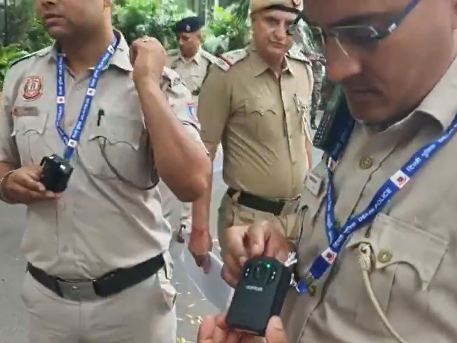 Police personnel use body cams at Jantar Mantar (Photo/ANI)
