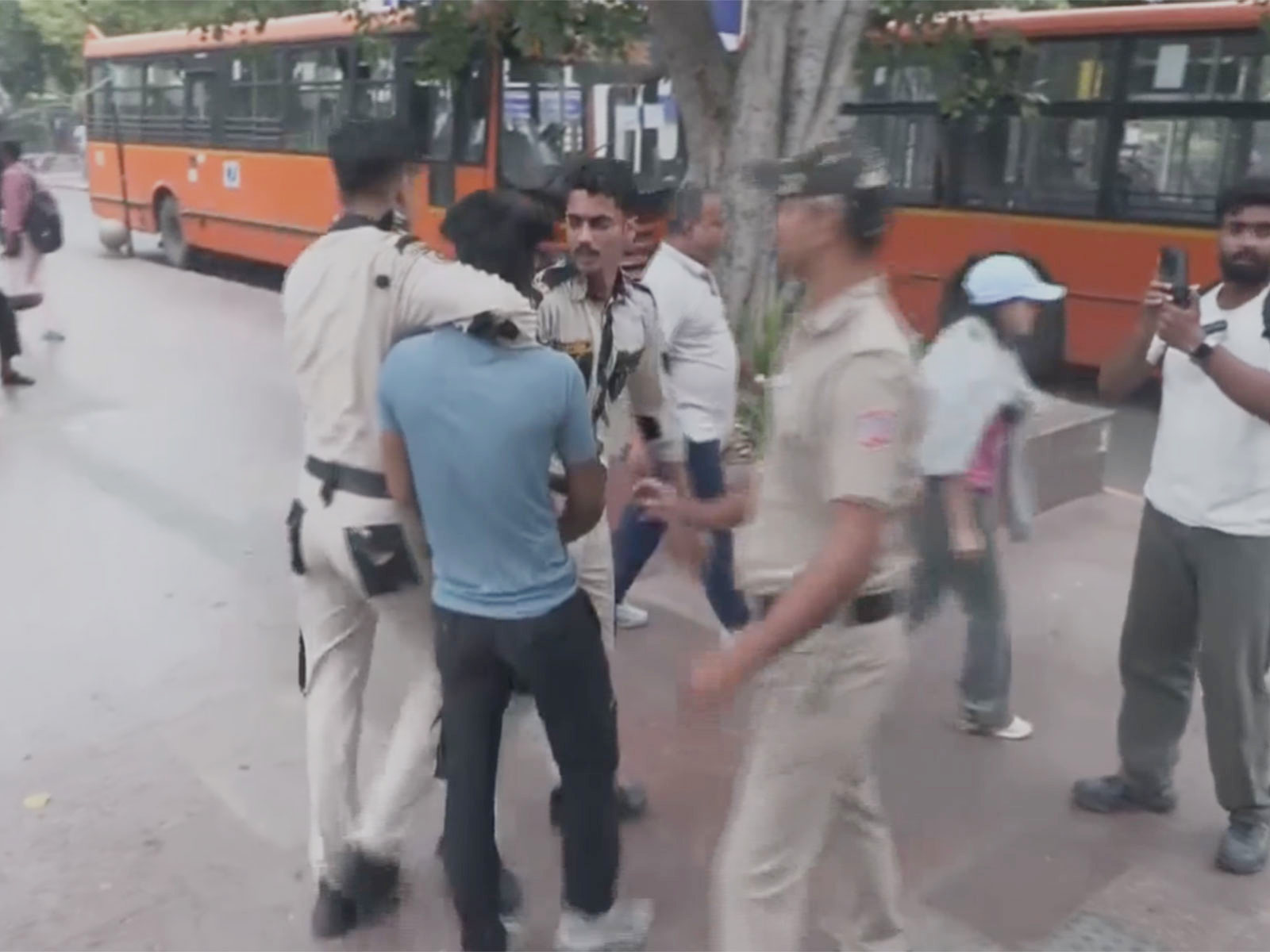 Delhi Police detained protesters at Connaught Place (Photo/ANI)