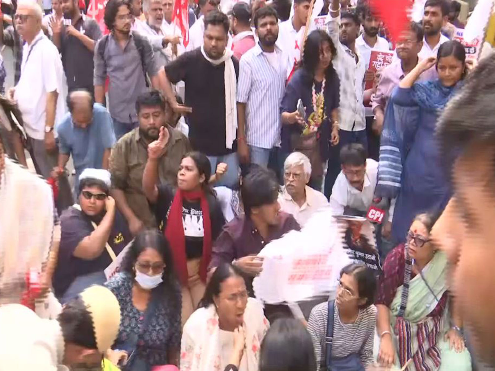 AISA, Left workers stage protest outside BJP headquarters (Photo/ANI)