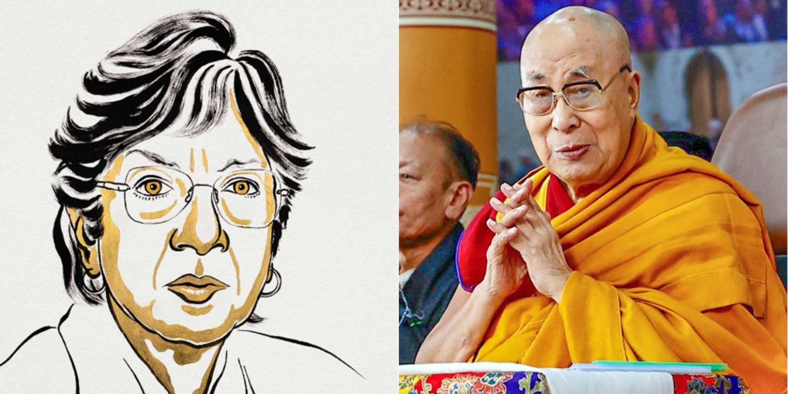 Indian-origin South African jurist and human rights pioneer Navanethem “Navi” Pillay (L) Tibetan spiritual leader the 14th Dalai Lama (R) (Photo/ANI,X@NobelPrize)
