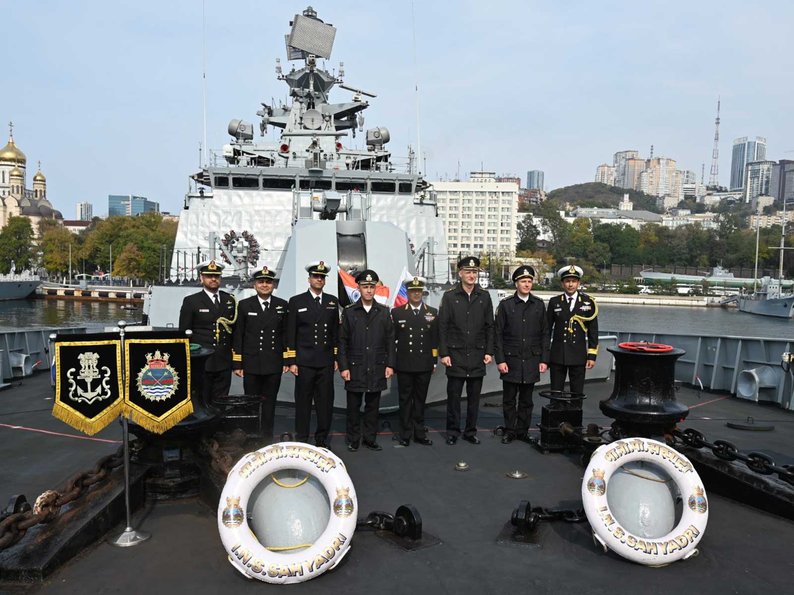 INS Sahyadri arrives at Vladivostok, Russia for exercise Indra-2026 (Photo/PIB)