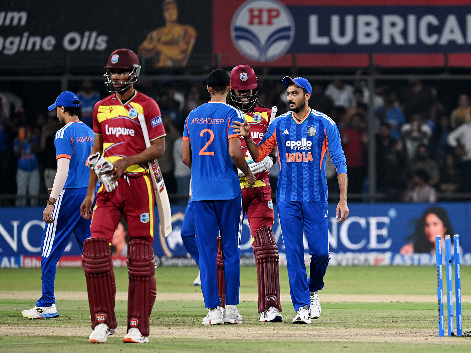 India and West Indies cricketers during the Indore T20I (Photo: ANI)