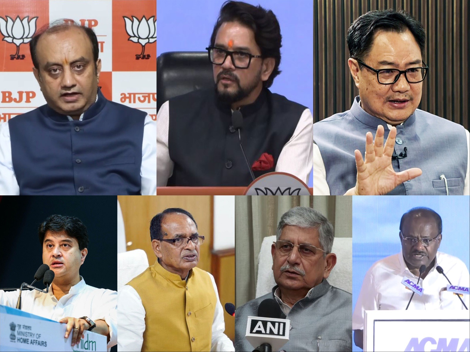 BJP National Spokesperson Sudhanshu Trivedi, BJP leader Anurag Thakur, Union Parliamentary Affairs Minister Kiren Rijiju, Union Minister Jyotiraditya Scindia, Union Minister Shivraj Singh Chouhan (Photo/ANI)
