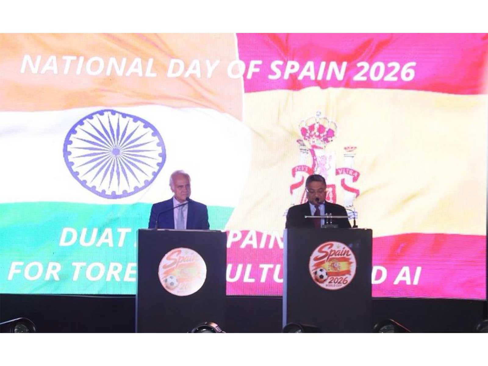 MEA Secretary (West) Sibi George speaking at Spain's National Day celebrations in New Delhi. (Photo: X/@MEAIndia)