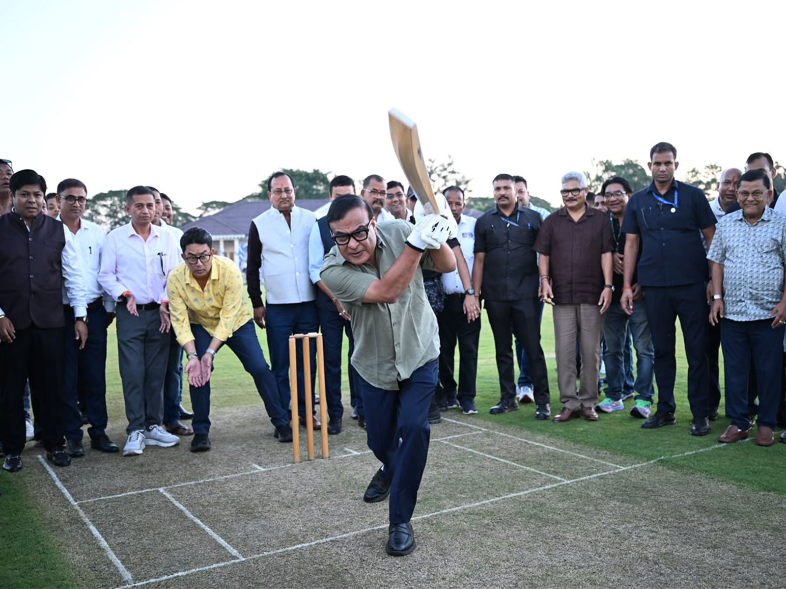 Assam CM Himanta Biswa Sarma playing cricket in Naharkatia (Photo: Assam CMO)