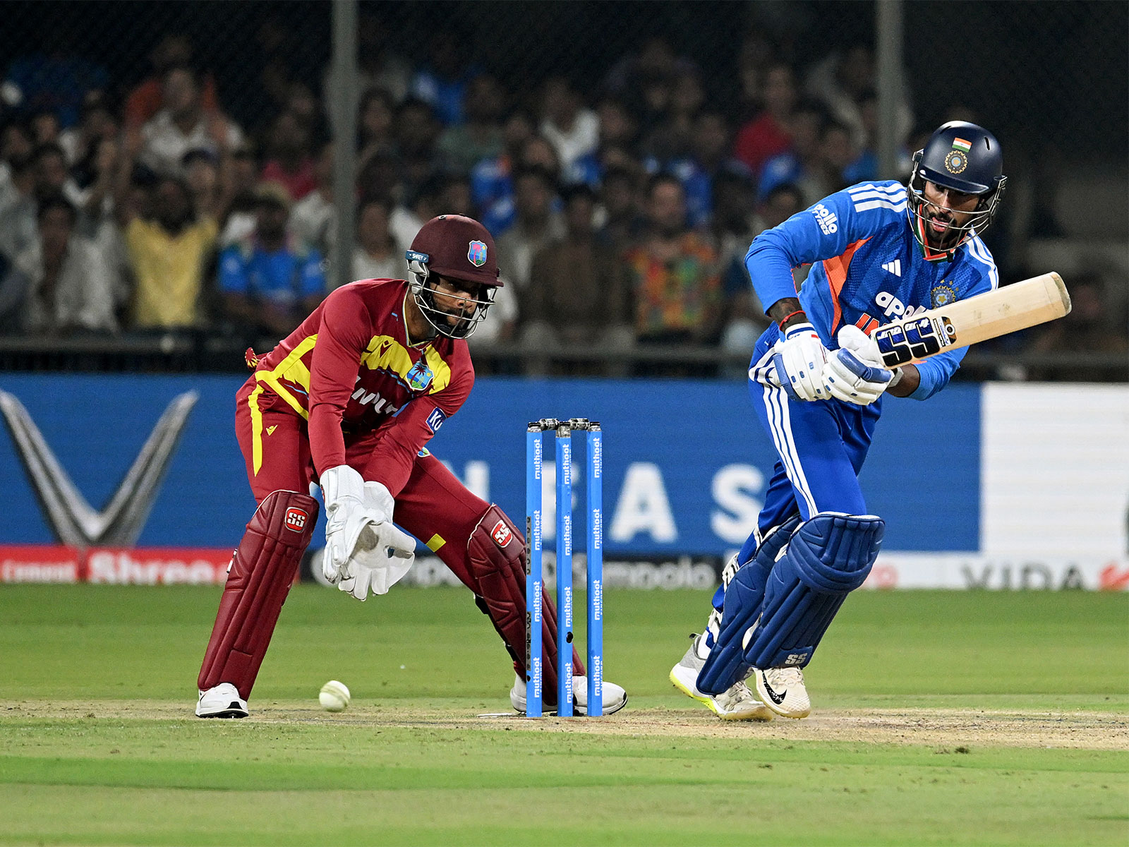 Tilak Varma batting against West Indies. (Photo: ANI)