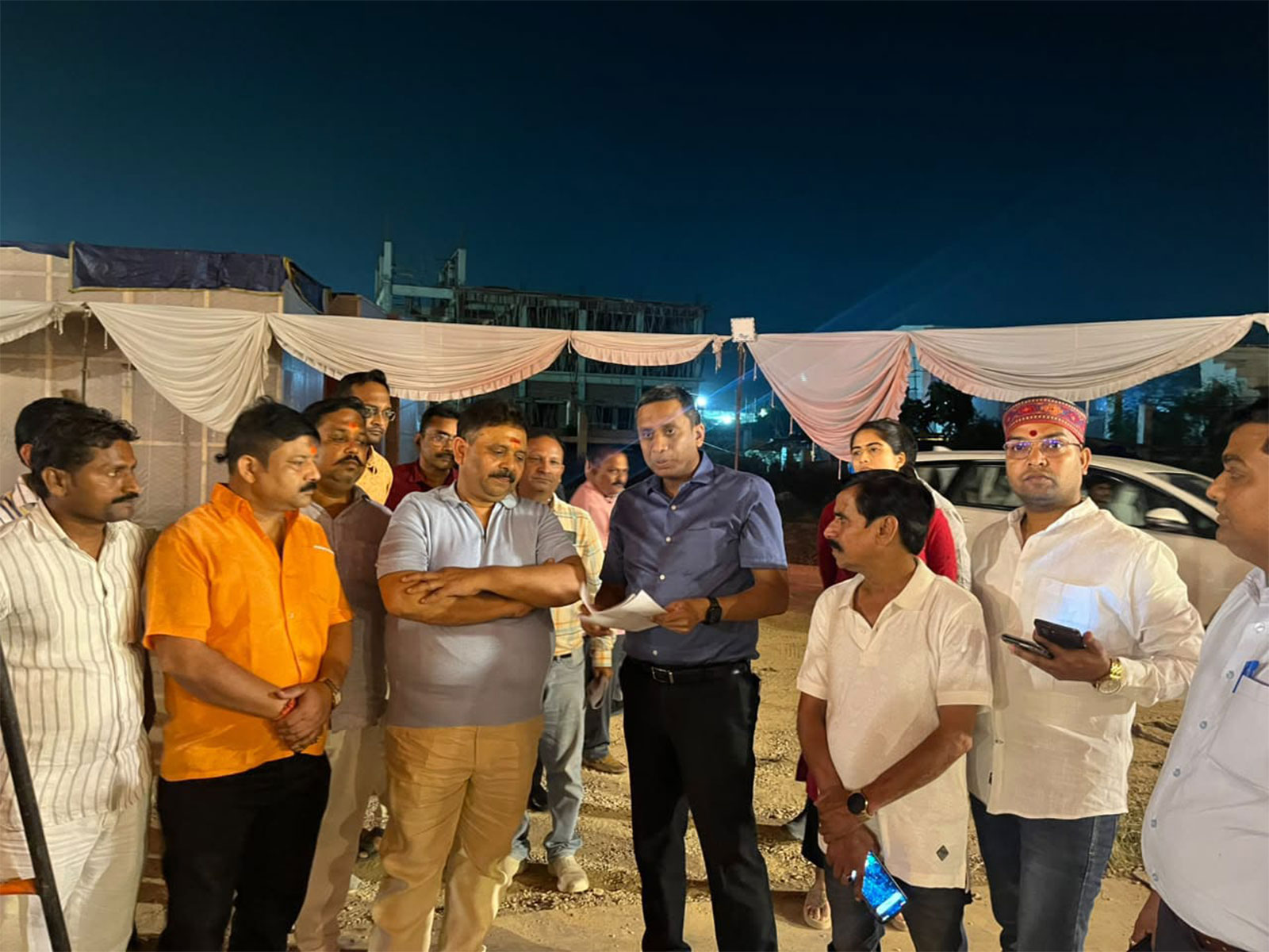Uttar Pardesh Minister Ravindra Jaiswal reviews preparations for CM Yogi Adityanath's rally in Varansi  (Photo/ANI)
