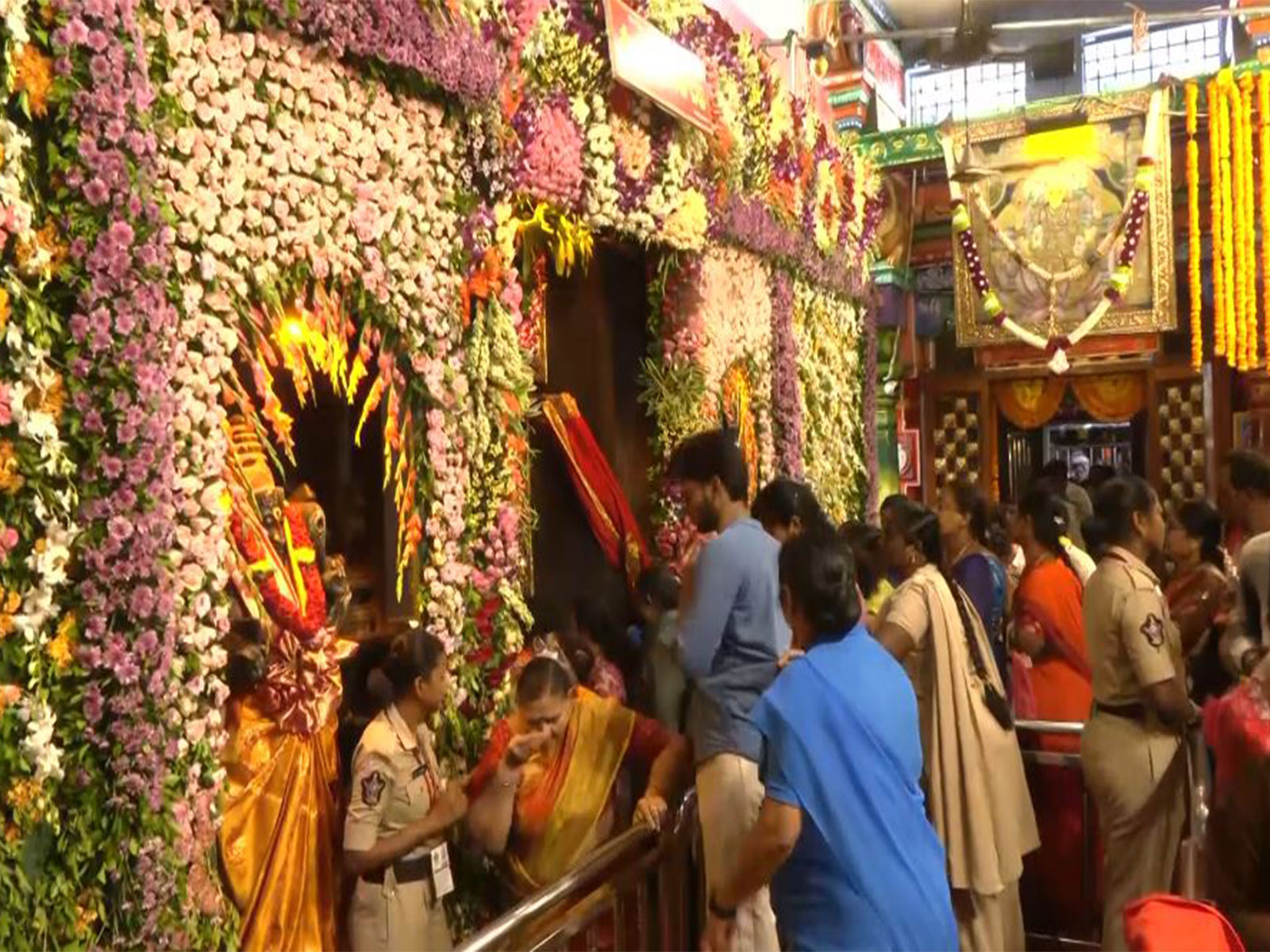Devotees at  Sri Durga Malleswara Swamy Varla Devasthanam (Photo/ANI)