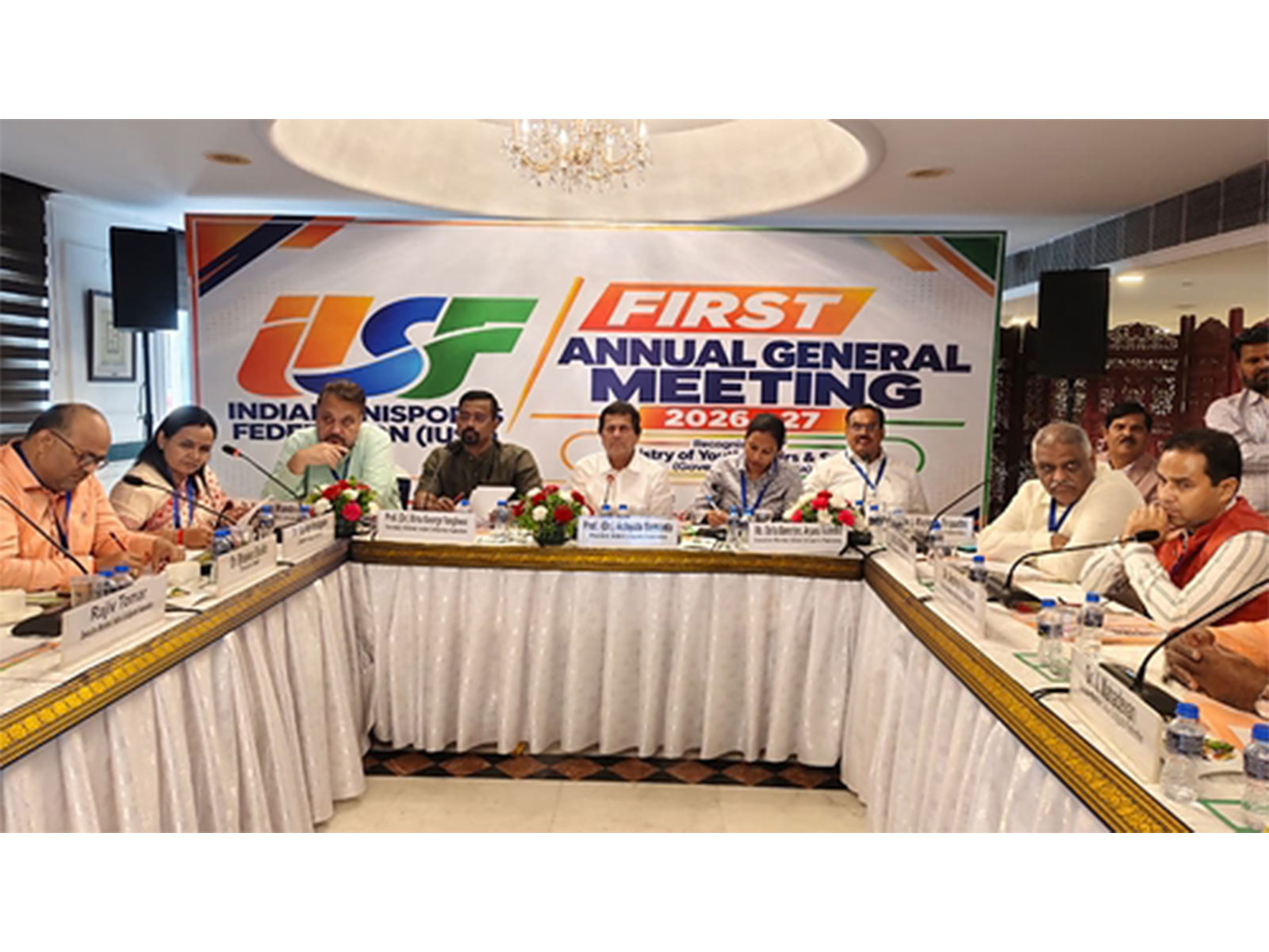 Dr. Achyuta Samanta chairing the Annual General Meeting of the Indian UniSport Federation upon being elected as its first President
