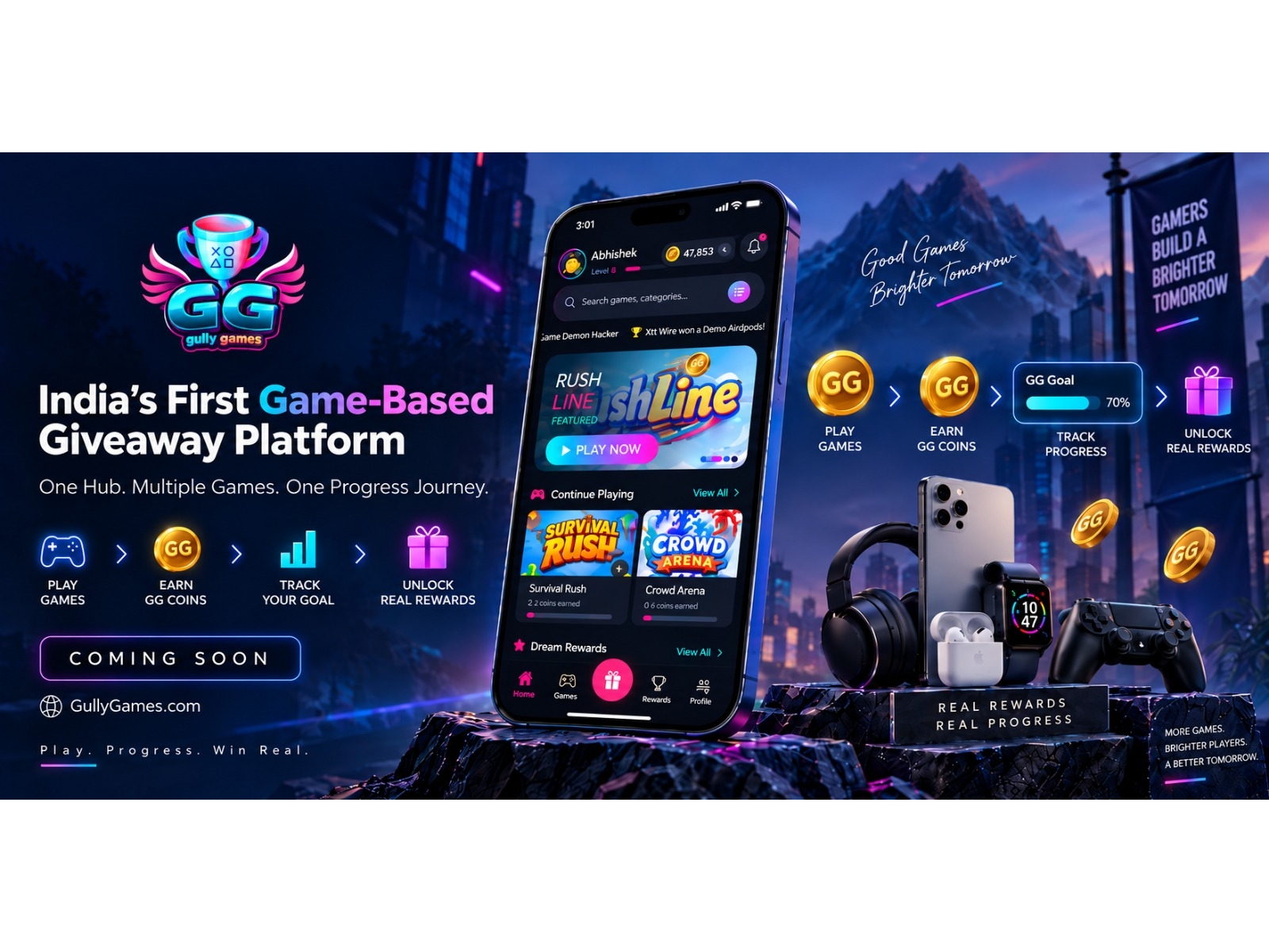 A new gaming hub where players can discover games, earn GG Coins and get closer to real rewards