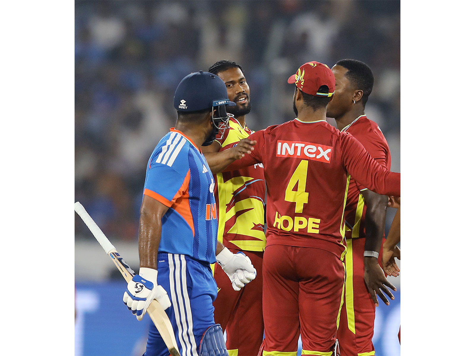 Keemo Paul celebrating Sanju Samson's wicket (Photo: ANI)