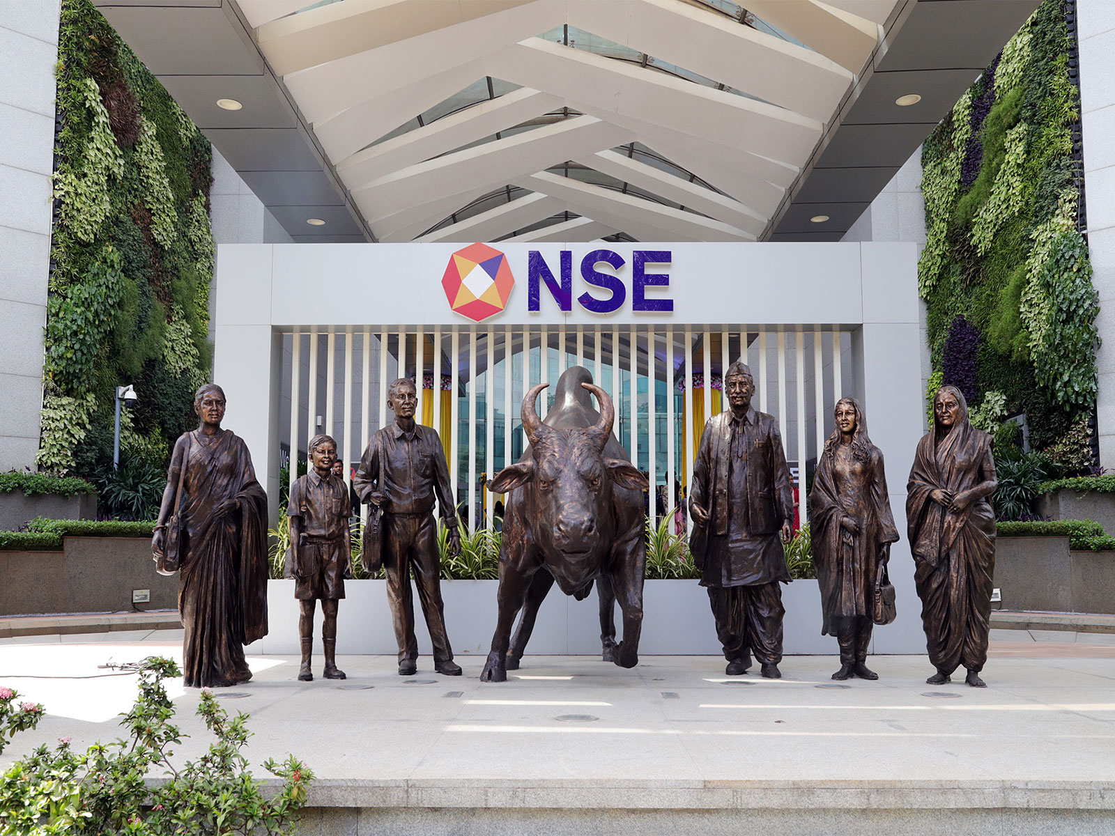 A view of the newly renovated NSE atrium bull (File Photo/ANI)