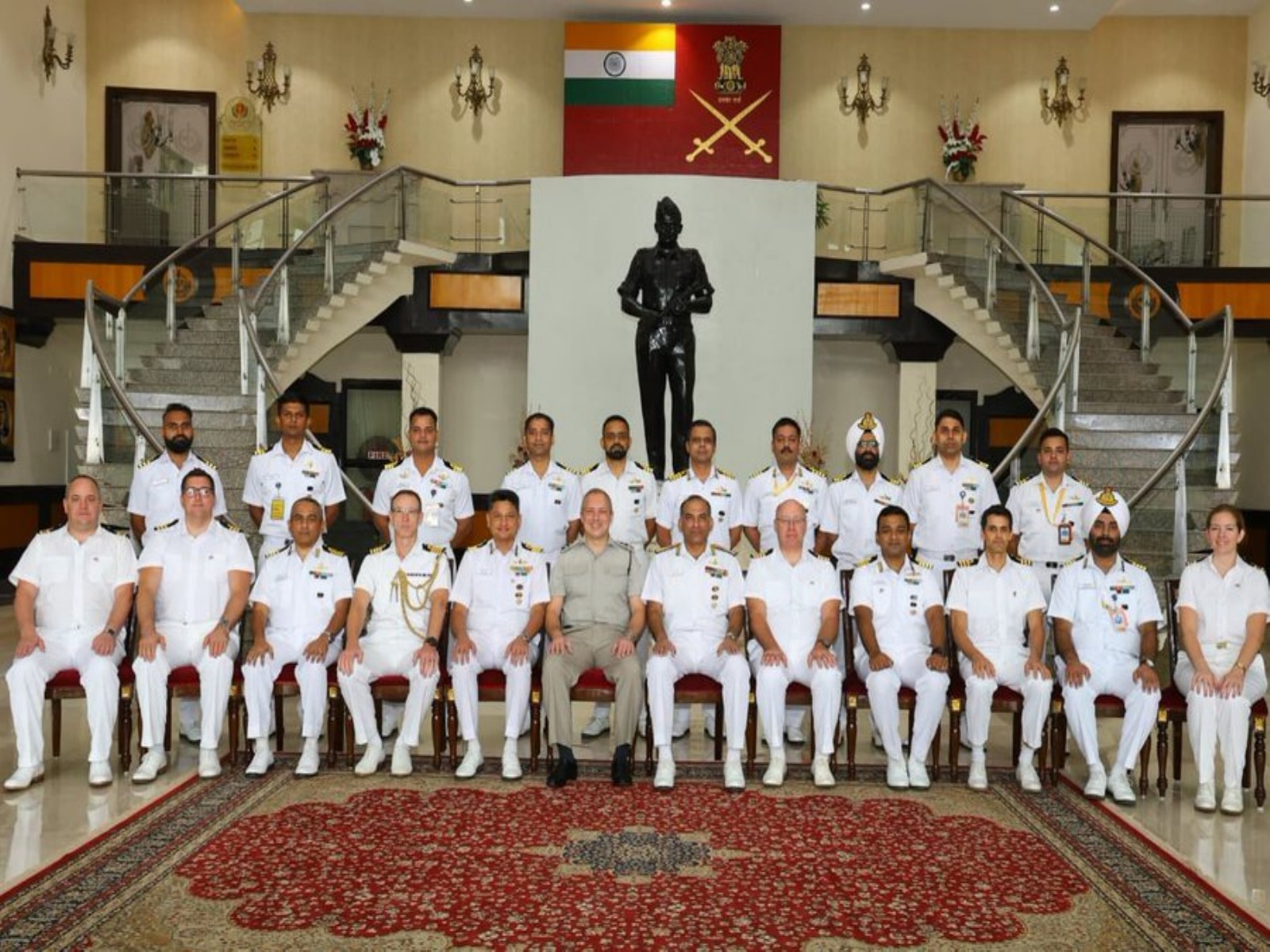 Indian and UK Navy officials pose for a group photograph during the 17th Executive Steering Group meeting in New Delhi (Photo: X/@indiannavy)