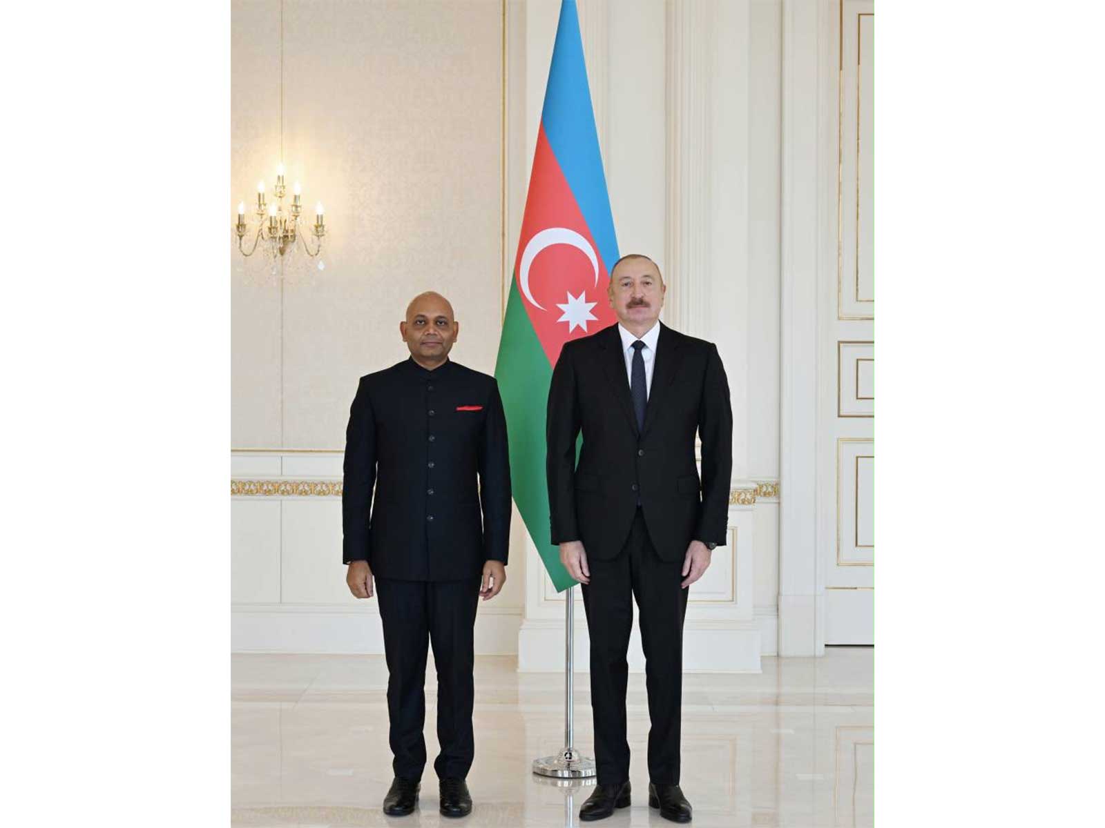 Azerbaijan President Ilham Aliyev, Indian Ambassador Abhay Kumar (Photo/ANI)