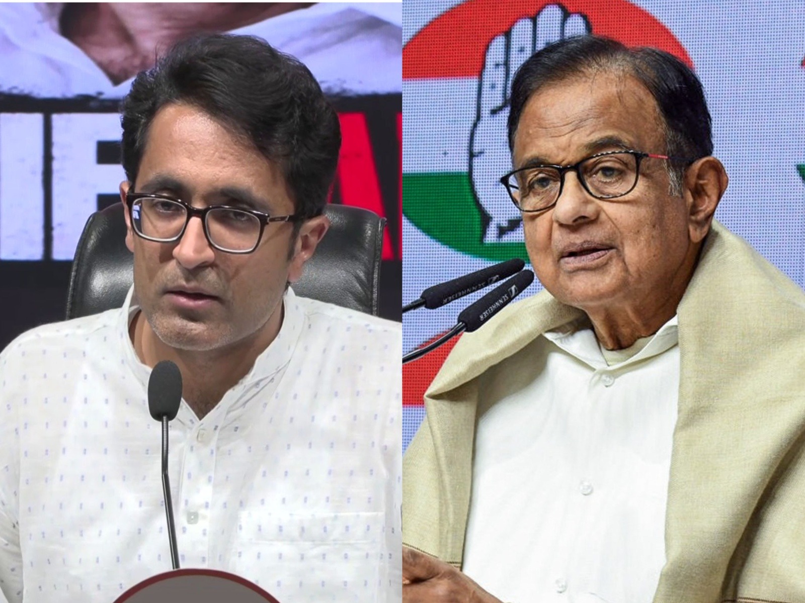 BJP National Spokesperson Pradeep Bhandari and Congress leader P Chidambaram (FilePhoto/ANI)