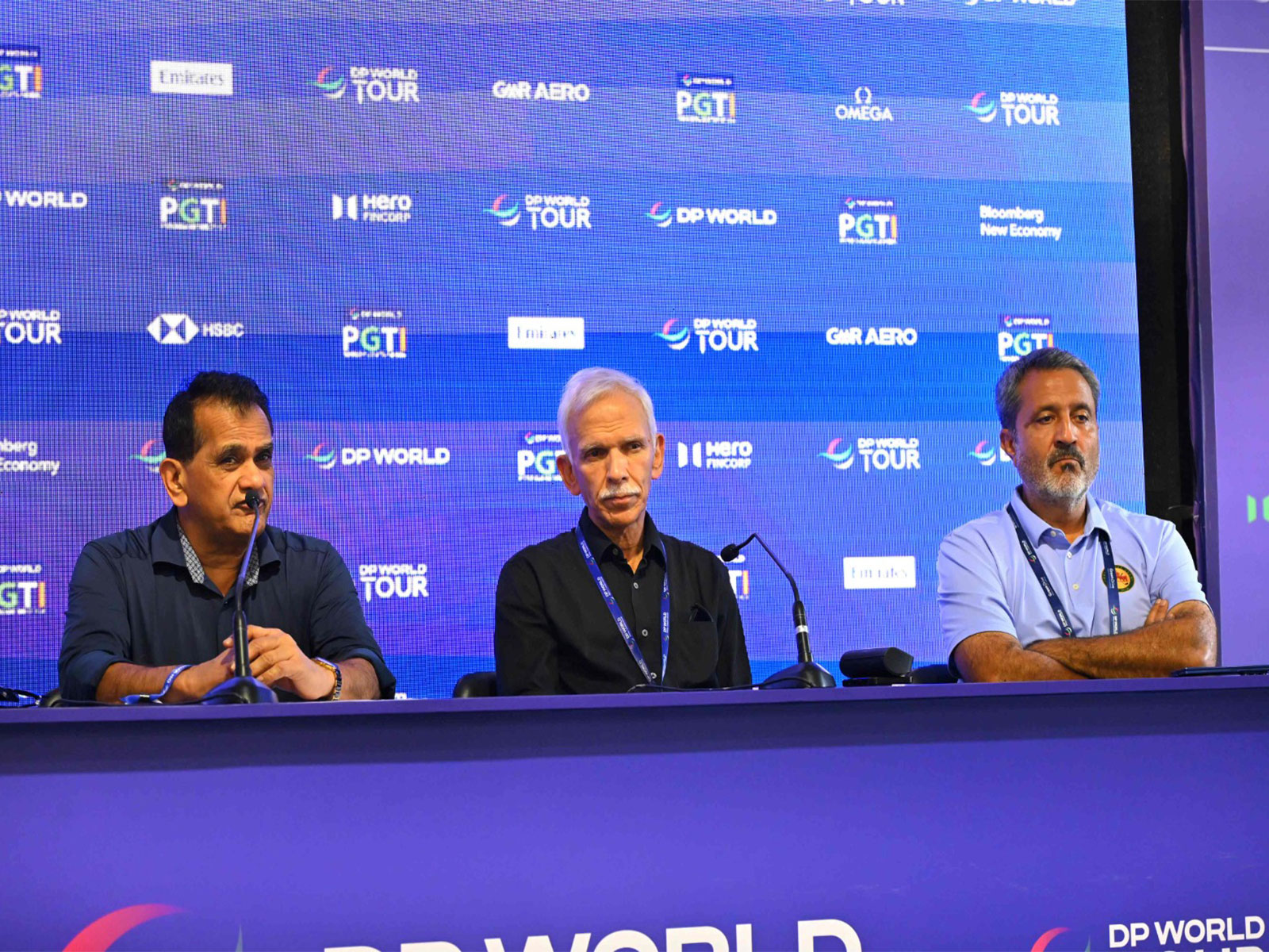 (L-R) Amitabh Kant (IAS), Atul Chaturvedi (IAS) and Amandeep Johl, CEO, PGTI, address the media at the India Championship on Saturday (Photo: PGTI)