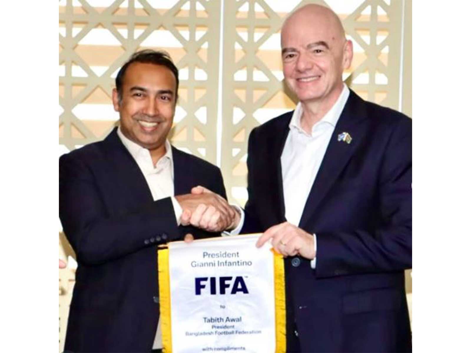 Gianni Infantino with BFF president Tabith Awal. (Photo: @gianni_infantino Instagram)