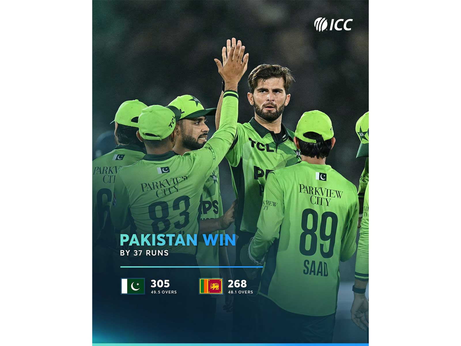 Pakistan team celebrating a wicket. (Photo: @ICC X)