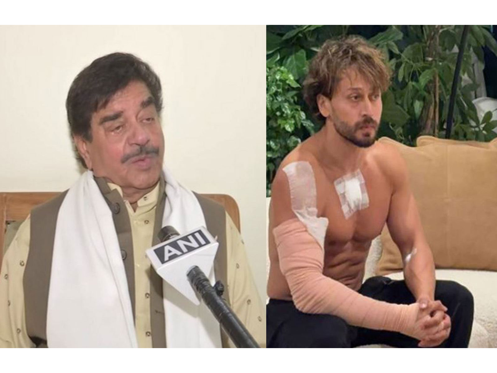 Shatrughan Sinha (L) Actor Tiger Shroff after firing incident (R) (Photos/ANI/Shivsena PR)