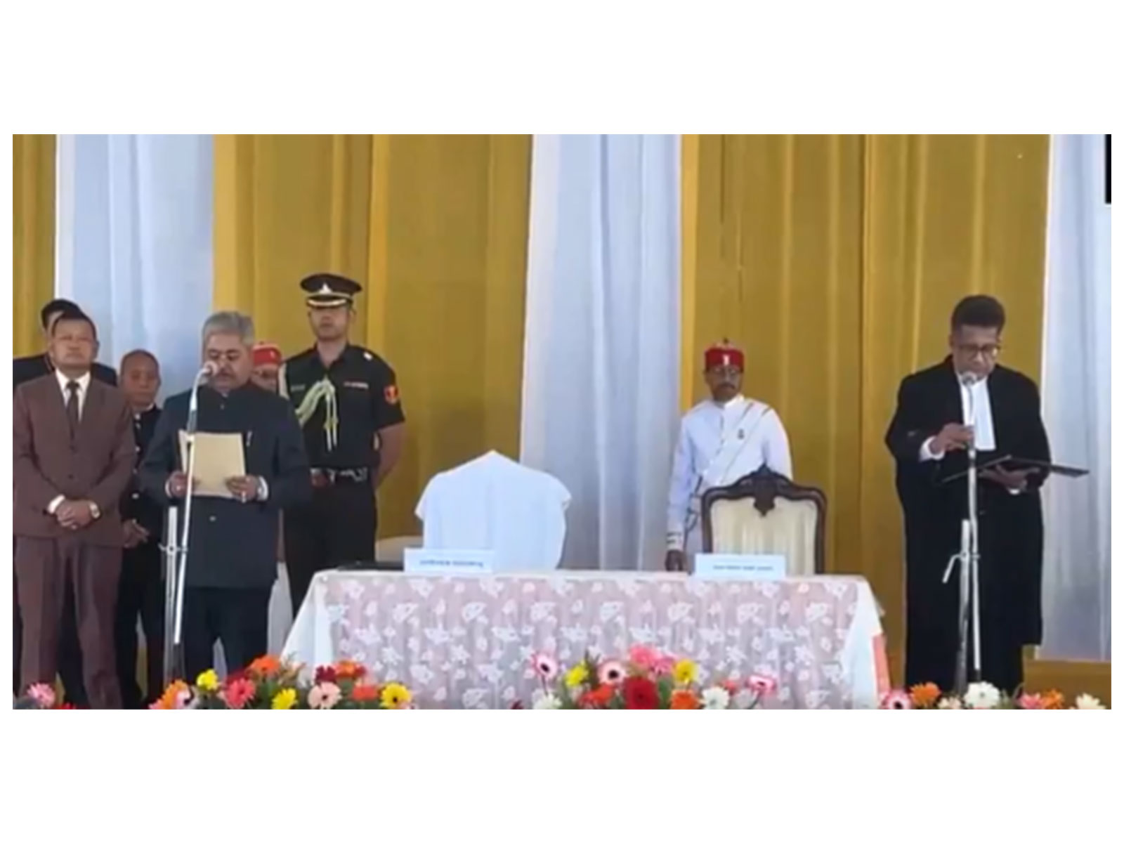 Sikkim Governor Dushyant Kumar Gautam taking oath (Photo/ANI)