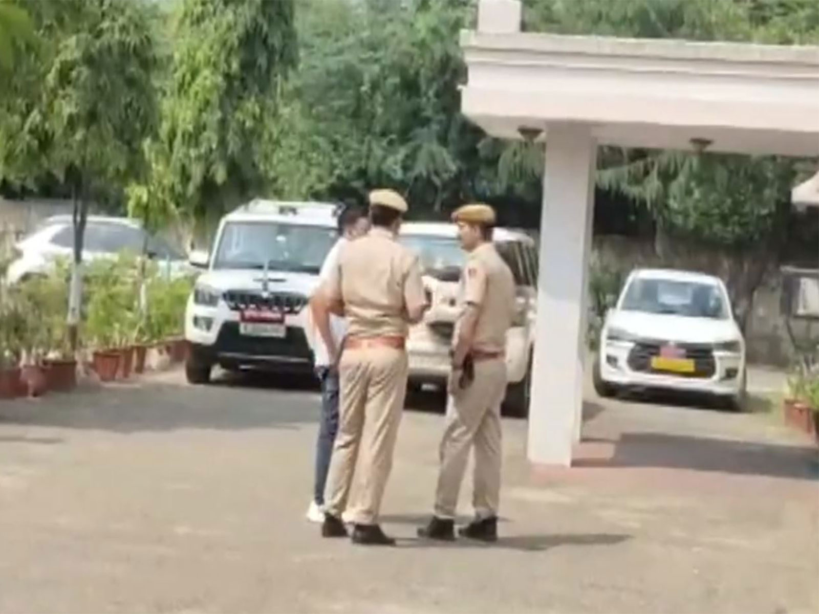 Police teams outside Kota SP office (Photo/ANI)