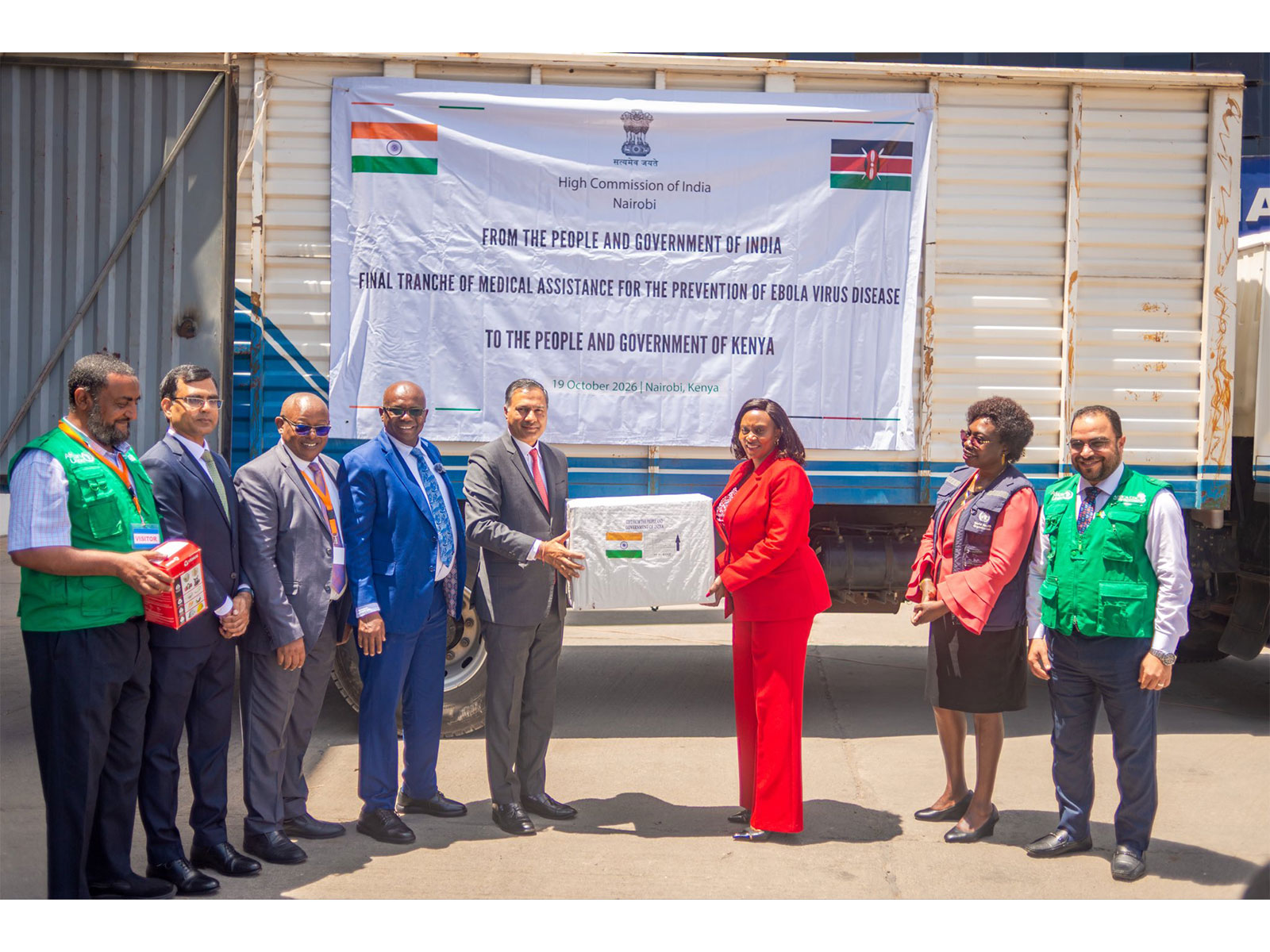India's High Commissioner to Kenya, Adarsh Swaika, hands over medical assistance to Kenya's Principal Secretary for Public Health, Mary Muthoni Muriuki, in Nairobi. (Photo: X/@IndiainKenya)